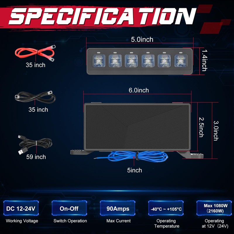 6 Gang Wireless Switch Panel, OFFROADTOWN Mini Slim Control Switch