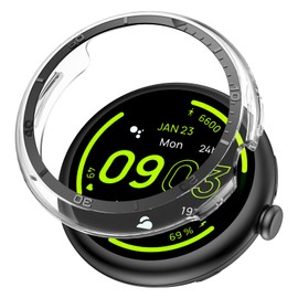 AMANECER Rugged PC Case with Metal Bezel for Pixel Watch 3 45MM, Anti-Scratch Armor Bumper Cover Edge Ring Compatible with Google Smartwatch 2024, Stylish Shockproof Clear Hard Shell - Black