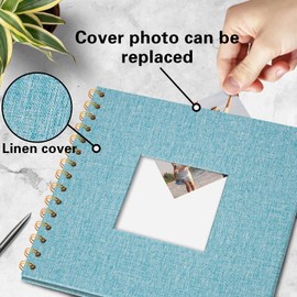Vienrose DIY Photo Album 20.5 x 20.5 cm, DIY Scrapbook Spiral Album with 40 White Pages, Linen Photo Album for Pasting for Families, Baby, Wedding, Anniversary, Birthday, Light Blue