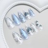 Blue Press on Nails Medium Almond Fake Nails with 3D