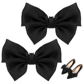 KALIONE 2 Pieces Decorative Shoe Clips, Bow Shoe Clips, Removable Satin Bow Shoe Clips, Plain Shoe Clips, Elegant Wedding Party Shoe Buckle Accessories for Women and Girls, Satin fabric