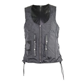 Ladies womens solid soft leather biker motorcycle vest black concealed carry (XL, Black)