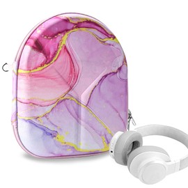 Geekria NOVA Headphones Case Compatible with JBL Tune 770NC, Tune 760NC, Tune 750NC, Tune 720BT, Live 770NC Case, Replacement Hard Shell Travel Carrying Bag with Cable Storage (Pink Marble)