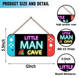 QZCYU Neon Game Wooden Wall Plaque - Little Man Cave Hanging Decor - Boys Kids Bedroom Playroom Nursery Wall Decor 6"x 12"