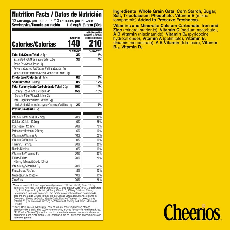 Cheerios, Heart Healthy Gluten Free Breakfast Cereal, Family Size, 18