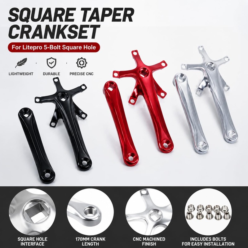 FREERDNG for Litepro Folding Bike Crankset Ultra-Light Square Crank 170MM