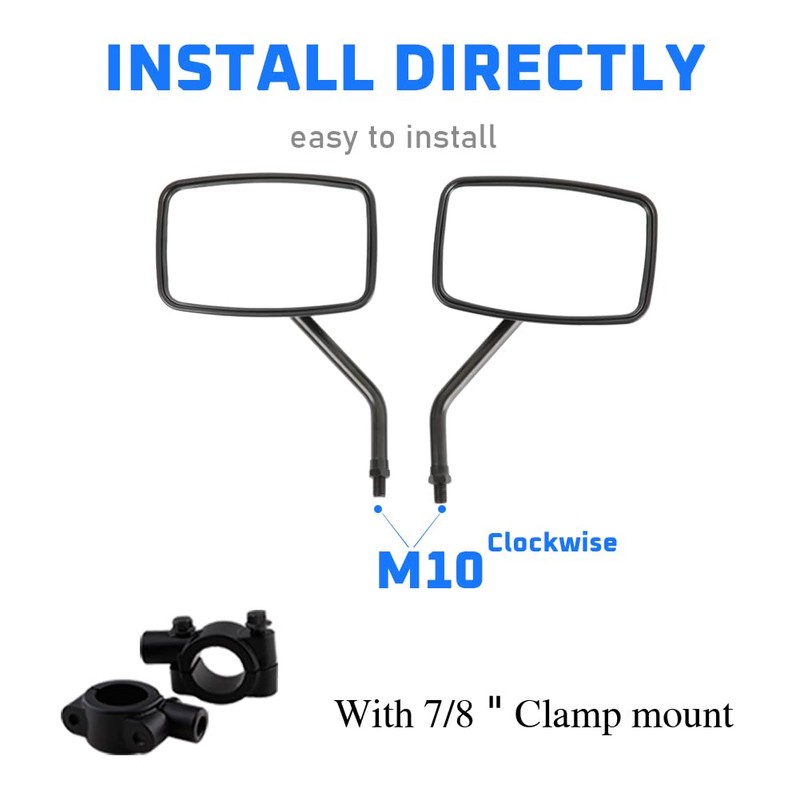 DREAMIZER Black 10mm Motorcycle Mirrors Universal Convex Rear View Side