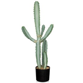 DILATATA 35.4” Tall Fake Cactus Plant Potted Large Cactus Euphorbia lactea 'White Ghost' Big Cacti Plants Artificial Cactus for Home Garden Office Decor Housewarming Gifts Faux Cacti