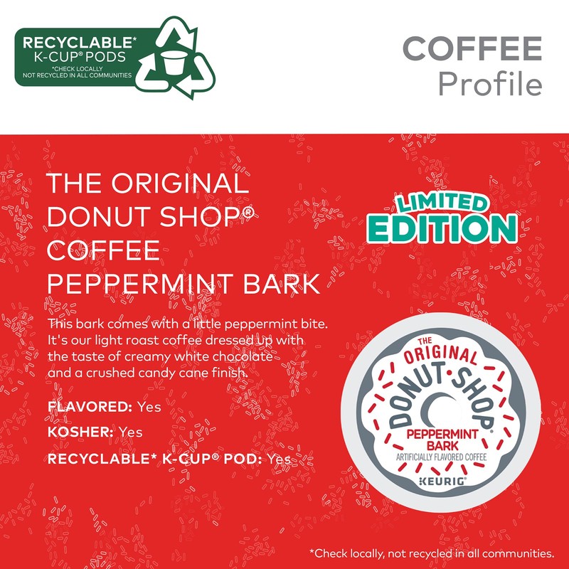 The Original Donut Shop Peppermint Bark Coffee, Black, 12 K-Cup