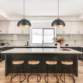 Febeleven Black Farmhouse Pendant Light with Hammered Metal Shade Vintage Dome Pendant Light Adjustable Hanging Lighting fixtures for Kitchen Island Dining Room Hallway and Bar 2 Pack