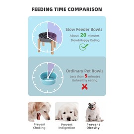 Slow Feeder Dog Bowls with Wooden Stand, Ceramic Fun Slow Eater Bowl for Small Medium Breed (Grey)
