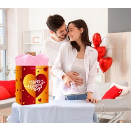 JUESMOS 13" Valentines Day Gift Bag with Tissue Papers Happy Valentines Day Gift Bag with Handles Love Heart Paper Goodies Treat Bag for Valentine's Day Gift Bags for Girlfriend Boyfriend Wife Husband