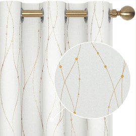 Deconovo Blackout Grommet Gold Pattern Printed Curtains, White, 42W x 84L