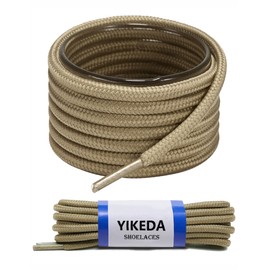 YIKEDA Cotton Boot Laces 150cm Khaki - Strong Round Shoelaces for Working, Hiking & Trekking Boots