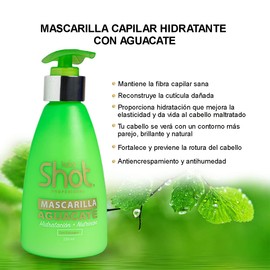 Mascarilla para Cabello con Aceite de Aguacate Kolor Shot, Hidrata y Nutre en Profundidad Reparando las Fibras Capilares Dañadas, Tratamiento Reconstructor 250ml.