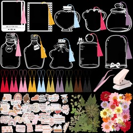 AmazingSpark 183 Pcs DIY Bible Verse Transparent Dried Flower Bookmarks Kit, Handmade Clear Bookmark Dried Flower Stickers Hole Punch Tweezer Tassel Floral Bookmark for Reader Book Bottle