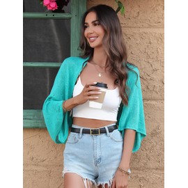 BB&KK Womens Crochet Shrug Bolero Summer Cardigan Open Front Lightweight Knit Cropped Hollow Out Loose Sheer Sweaters Sky Blue S