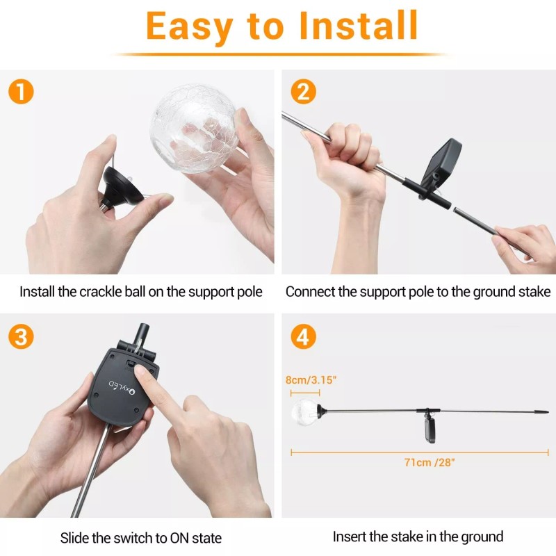 OxyLED Solar Outdoor Lights - 6 Pack Crystal Cracked Glass