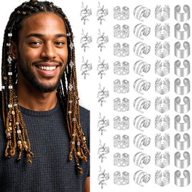 Tyqour Pack of 50 dreadlocks jewellery, silver hair accessories for braids, hair accessories, silver hair pendant, women's metal braids, jewellery, adjustable cuffs, hair beads, hair spirals for