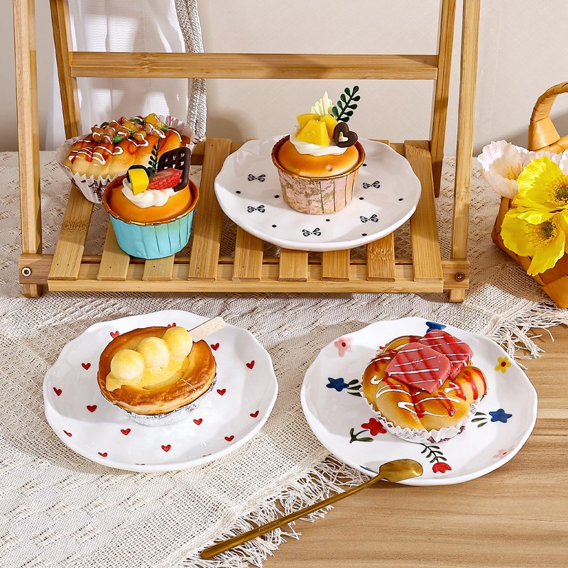 Koythin Ceramic Dessert Plates, Cute Fruits Dinner Plate, Printed Flowers