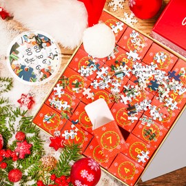 Advent Calendar 2024 Jigsaw Puzzle | 24 Days Christmas Countdown Calendar for Kids | 24 Boxes 1000 Piece Jigsaw Puzzles for Boys and Girls Xmas Family Toy Gift for Teens Adults