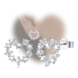 Sterling Silver Heart Stud Earrings for Women with Cubic Zirconia Hypoallergenic Trendy Lightweight Earrings for Sensitive Ear for Women
