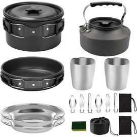 SEXYBIRDS - Juego de Vajilla de Acero Inoxidable,Kits 17 Camping Utensilios de Cocina para Campismo para 2-3 Personas Portátiles para