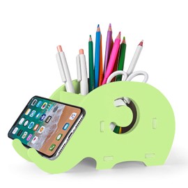 MOKANI Desk Supplies Organiser, Cute Elephant Pencil Holder Multifunctional Office Accessories Desk Decoration with Cell Phone Stand Office Supplies Desk Decor Organiser Christmas Gifts, Green