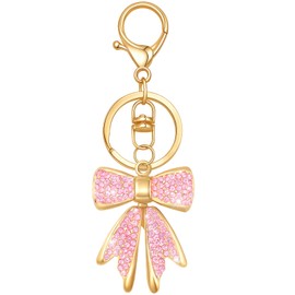 nylry Bow Keychain for Purse Backpack Charms for Handbags Pink Bow Cute Keychain for Women Bling Crystal key chains Rhinestone Bag Charm Gold Purse Charms Bag Key Chain Accessories for Women-Pink