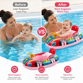 Baby Inflatable Car Pool Float for Pool Play – Cute PVC Swim Tube with Handles for Summer Water Fun