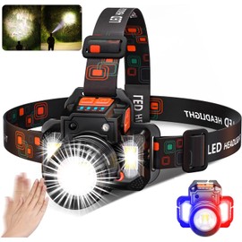 Lampara de Cabeza, Lámpara de Cabeza Recargable, Linterna Frontal, 4800mah, 6 Modos de encendido, sensores de inducción humana, la visualización de