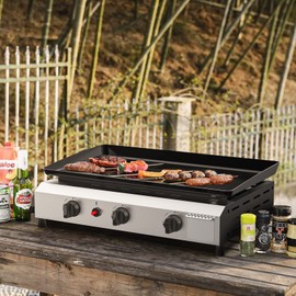 SKOK 3 Burner Gas Griddle- 23.3 Inch Outdoor Propane Griddle-30000 BTU Propane Fuelled, Portable Flat Top Gas Grill Camping Griddle Station for Kitchen, BBQ, Camping Tailgating