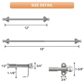 KXLife 2 Pack Mini Short Curtain Rod 12-18 Inch, 1/2" Diameter, French Door Curtain Rod, Small Adjustable Cafe Curtain Rods for Windows with Brackets (Nickel)