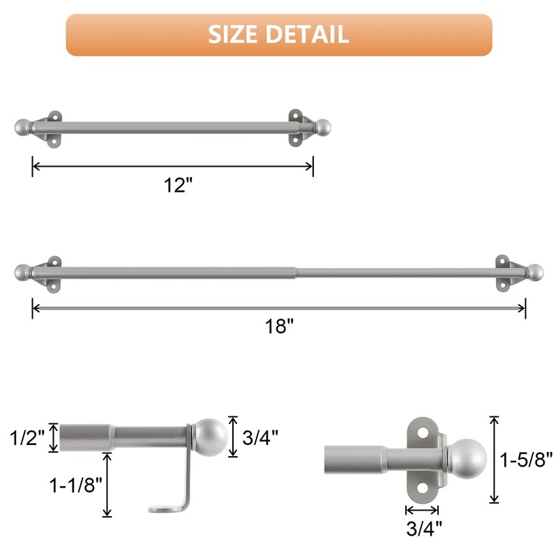 KXLife 2 Pack Mini Short Curtain Rod 12-18 Inch, 1/2"
