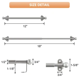 KXLife 2 Pack Mini Short Curtain Rod 12-18 Inch, 1/2" Diameter, French Door Curtain Rod, Small Adjustable Cafe Curtain Rods for Windows with Brackets (Nickel)