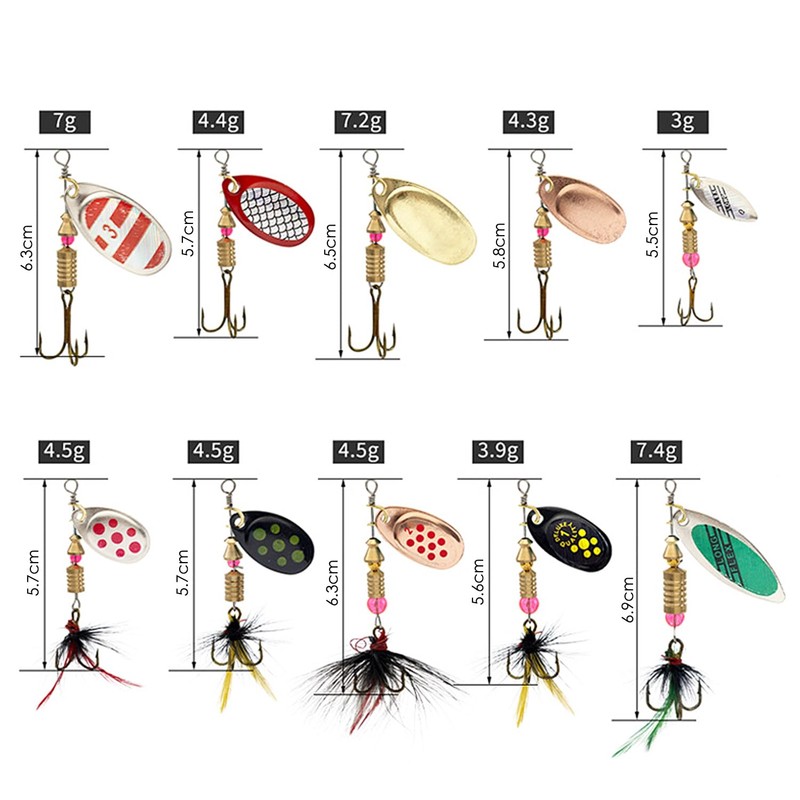 10-Piece Spinner Bait Set, 10-Piece Fishhook Adapter Ring, Swinging Bait