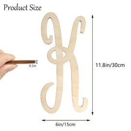 Wooden Monogram Letters for Wall Decor 12 Inch Cursive Wooden Letters Unfinished Large Wood Letter K Focal20 Craft Alphabet Wall Hanging for Wreath Nursery Baby Shower Home Decoration