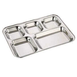 WhopperIndia Heavy Duty Stainless Steel Rectangle/Square Deep Dinner Plate w/5 Sections Divided Mess Trays for ss mess tray Lunch, Camping, Events 34 cm each - Set of 4 Pcs