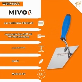 Mivos Stainless Steel Trapezoidal Trowel 160 x 75 mm - Rustproof Masonry Trowel with Rubber Handle - Plastering Trowel for Masonry - Smoothing Trowel Made in EU