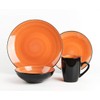 HomeVss Sonoma 16 Piece Stoneware Dinner Set, Samoa, Outside Black