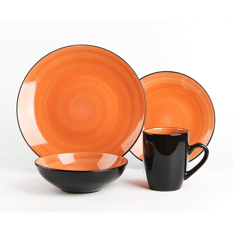 HomeVss Sonoma 16 Piece Stoneware Dinner Set, Samoa, Outside Black