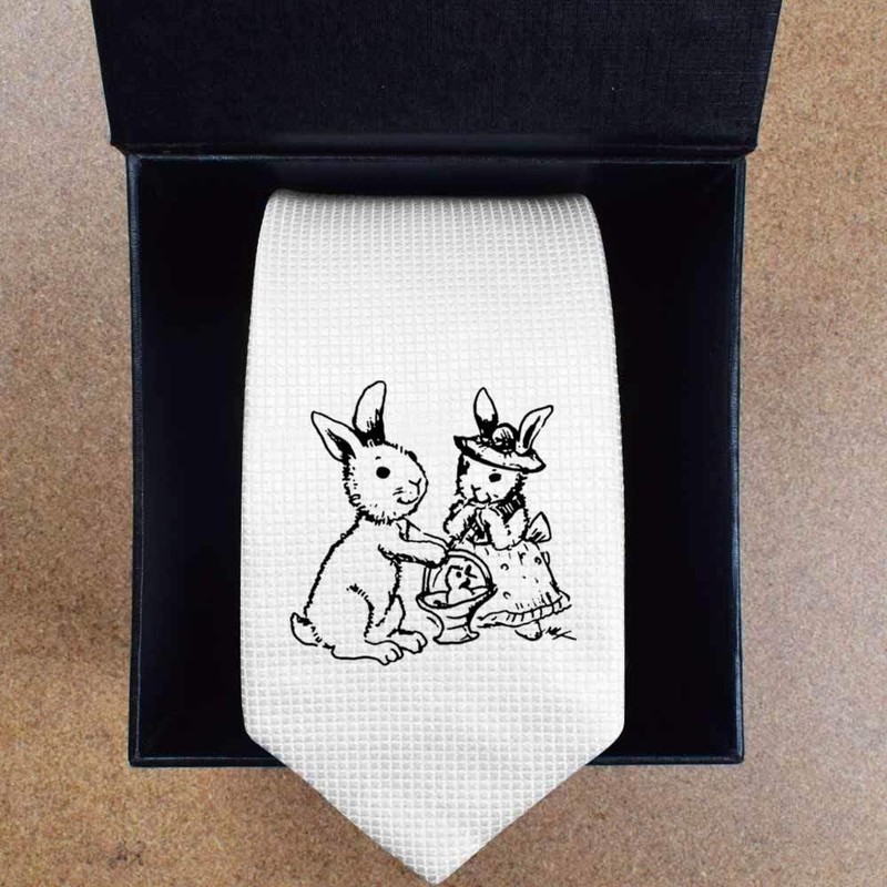Azeeda 'Easter Bunnies' White Tie/Necktie with Gift Box (AT00000862)