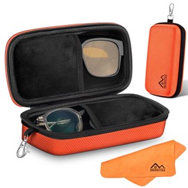 Large Double Eyeglasses Case, Shockproof Hard EVA Shell Dual Sunglasses Organizer with Zipper & Metal Hanging Hook, Travel Glasses Storage Case for Men and Women - Orange