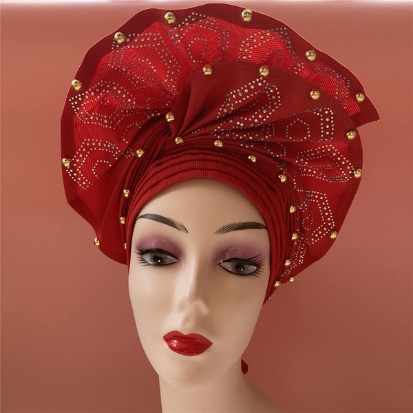 QliHut Luxury Nigerian Headtie Already Made African Headtie Women Headbands Head Wrap Turban Cap Gele Headties Femme Headscarf Headgear Sewing Fabric For Party