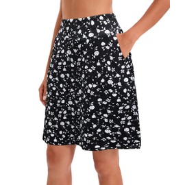 Jhsnjnr - Falda de tenis para mujer, estilo casual, hasta la rodilla, con bolsillos, para entrenamiento, atlética, Negro y blanco floral, Large