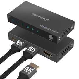 Fosmon 8K HDMI Splitter 1 in 2 Out, 1x2 4K@120Hz HDMI 2.1 Splitter for Dual Monitor Screen Duplication, Support EDID Control (Copy/Auto/Downscaler), LPCM, DTS, Dolby Digital, HDCP2.3, CEC, HDR10