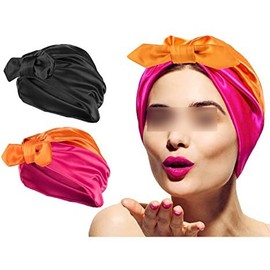 Adjustable Women's Satin Double-Layer Sleep Cap - Anti-Slip Elastic Hair Bonnet Mixed Colors without Bow Tie 4ea