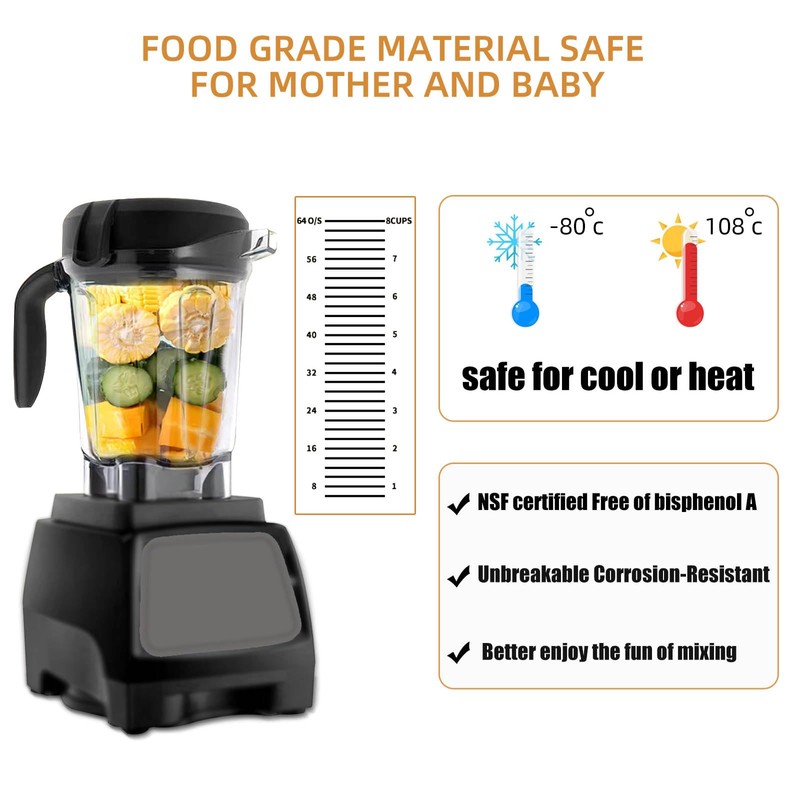 Blender Pitcher 64 oz Low-Profile Container, Compatible with 5200, 750,