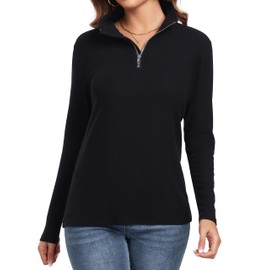 Malist Women’s Long Sleeve Ribbed Zipper Turtleneck Top Black Medium
