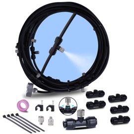 Fogland Outdoor Cooling System for Patio with 13PCS Stainless Steel Misting Nozzle 0.016 ""Orifice, 10-24UNC for Yard Umbrellas Trampolines, Black, F-MCS04-12M-B